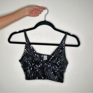 H&M Black Sequin Crop Top